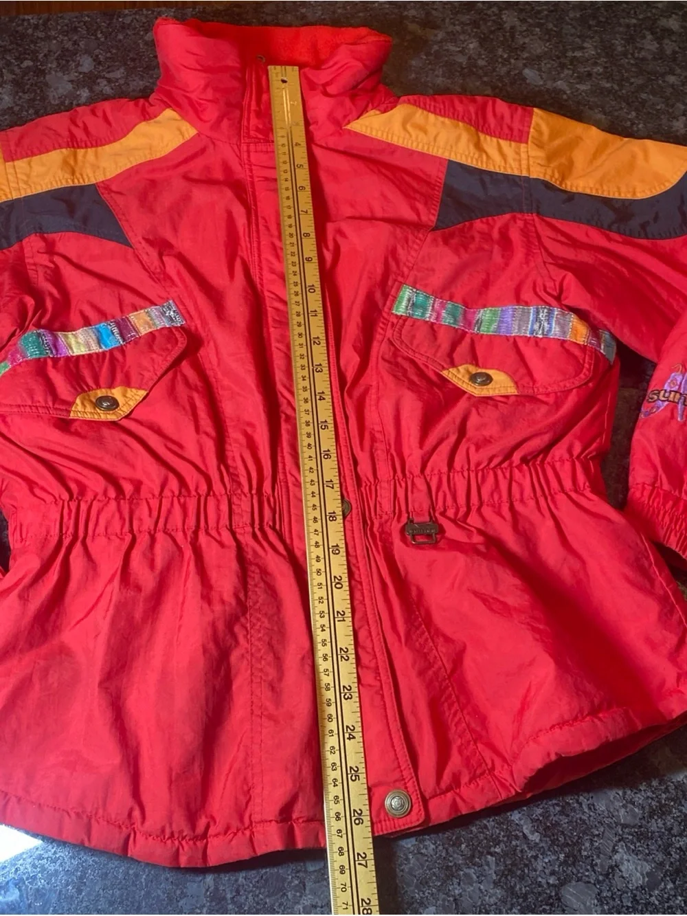 Vintage 90s Sun Ice Snow Aces Ski Jacket Colorblock Red Cropped Size 18